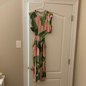 Floral Pink & Green Cutout Dress
